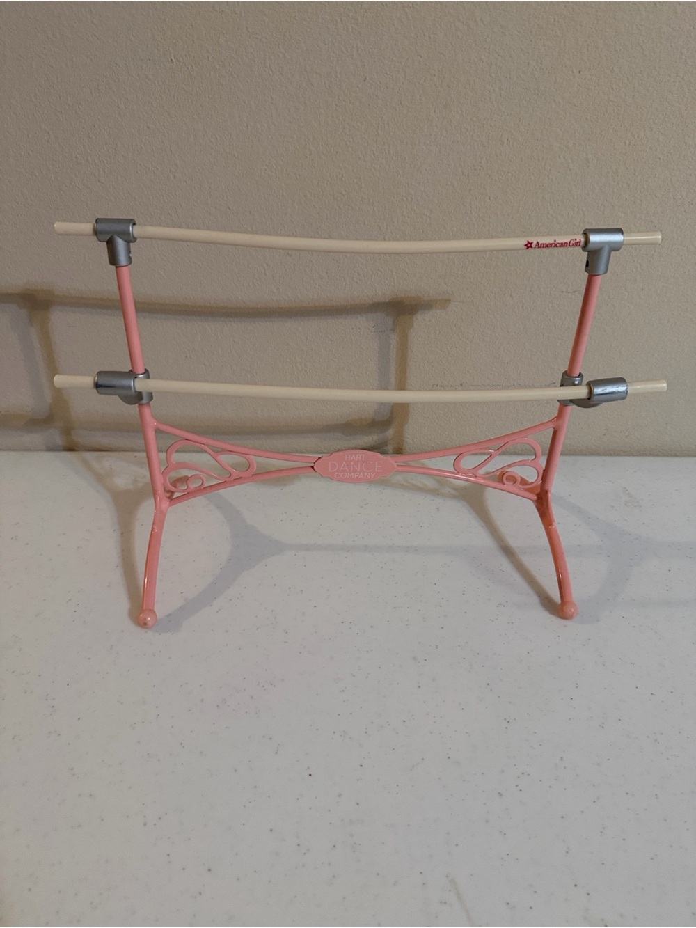 American Girl Pink and Cream Doll Ballet Barre Stand